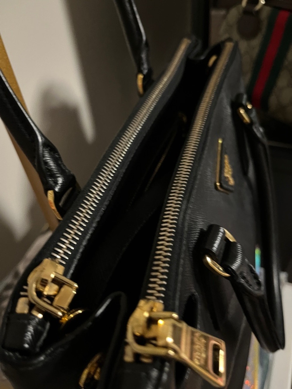 Prada Black Saffiano Leather Structured Satchel with Gold Hardware - Picture 9 of 11